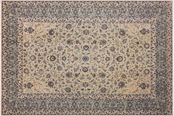 handmade Traditional Nahin Green Blue Hand Knotted RECTANGLE 100% Wool Pile area rug 10x14